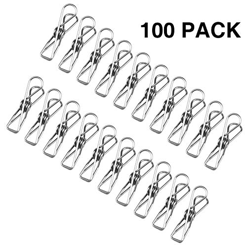 Lawei 100 Pack de Pinzas de Tela de Acero Inoxidable para secar Ropa, Gancho de lavandería de Alambre, Ganchos para el hogar/Oficina, 53 x 20 mm