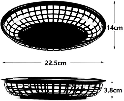 Lawei - Cesta ovalada de plástico para comida, 50 unidades, para patatas fritas, sándwiches, hamburguesas, picnics, barbacoas, fiestas, color negro