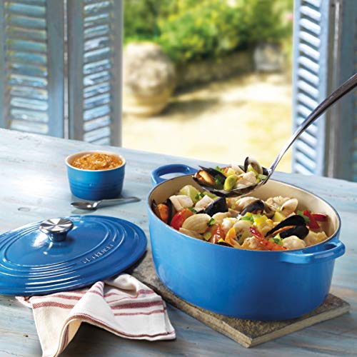 Le Creuset Evolution Cocotte con Tapa, Ovalada, Todas Las Fuentes de Calor Incl. inducción, 4,7 l, Hierro Fundido, Azul(Marseille), 29 cm