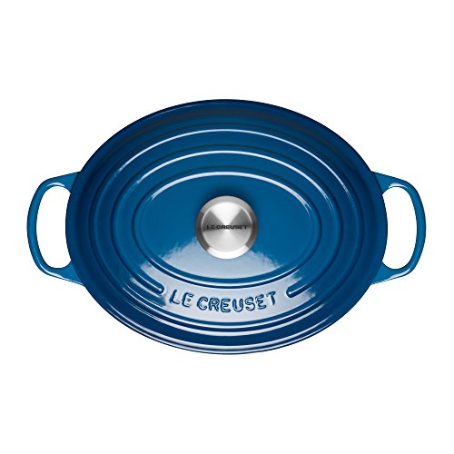 Le Creuset Evolution Cocotte con Tapa, Ovalada, Todas Las Fuentes de Calor Incl. inducción, 4,7 l, Hierro Fundido, Azul(Marseille), 29 cm