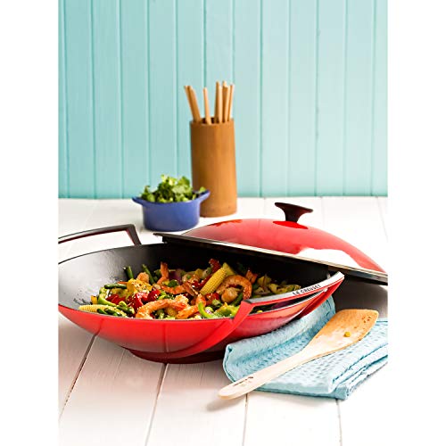 Le Creuset Wok de Redondo, Apto para todas las fuentes de calor, incl. inducción, Hierro fundido, Rojo(Cereza), 36 cm