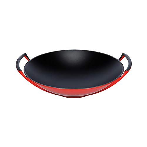 Le Creuset Wok de Redondo, Apto para todas las fuentes de calor, incl. inducción, Hierro fundido, Rojo(Cereza), 36 cm