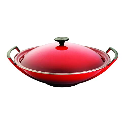 Le Creuset Wok de Redondo, Apto para todas las fuentes de calor, incl. inducción, Hierro fundido, Rojo(Cereza), 36 cm