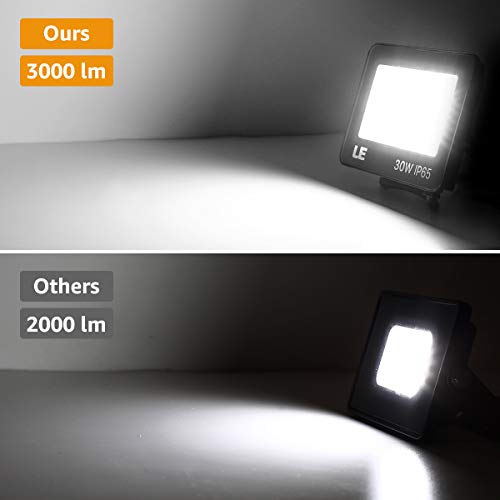 LE Foco LED de 30W, 3000 lúmenes, IP65 resistente al agua, Foco LED Exterior, Blanco Frío 5000 K, Ángulo de haz 120°, Foco Proyector LED para Jardín, Garaje, Hotel, Patio, etc.