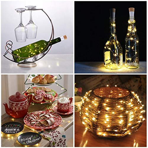 LED Botella corcho Luces, Alimentado por USB Recargable, 1.9m Alambre de cobre con 20 LED Luces de cadena, para Bricolaje Decoración Al aire libre Partido Boda Vacaciones (3 Piezas, Blanco cálido)