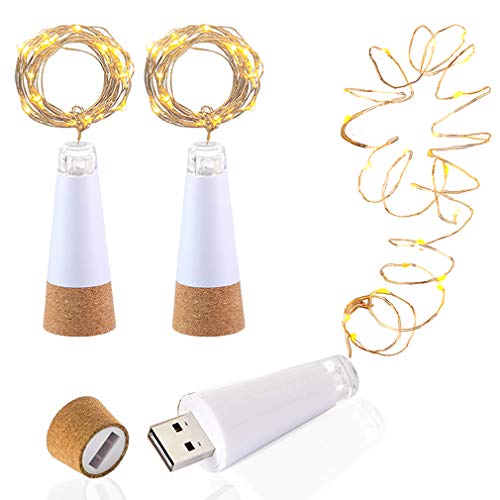 LED Botella corcho Luces, Alimentado por USB Recargable, 1.9m Alambre de cobre con 20 LED Luces de cadena, para Bricolaje Decoración Al aire libre Partido Boda Vacaciones (3 Piezas, Blanco cálido)