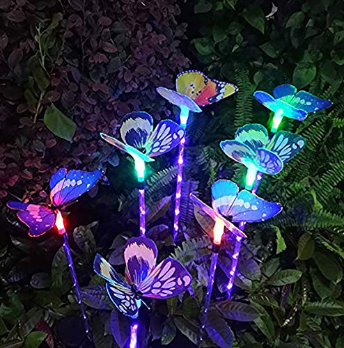 LED Luces Solar exterior Mariposa Impermeables Luz,MMTX 3 Piezas jardín Luces de juego solar cambio de color Fibra óptica Mariposas al aire libre decoraciones de fiesta para césped patio camino