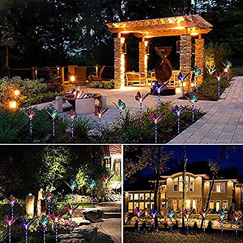 LED Luces Solar exterior Mariposa Impermeables Luz,MMTX 3 Piezas jardín Luces de juego solar cambio de color Fibra óptica Mariposas al aire libre decoraciones de fiesta para césped patio camino