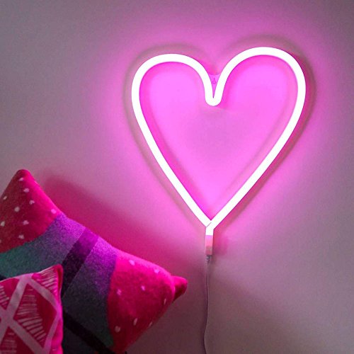 LED luz de Neón de la Noche, Lámpara de Pared de Neón Accesorio de la Lámpara de Decoración con Caja de Batería y USB para Sala de Estar Dormitorio Regalo de Cumpleaños de la Boda (Corazón)