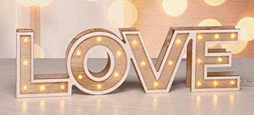 LED Madera Decoración Love – Mesa decorativa con letras Efecto Espejo – Lámpara decorativa blanco 20 LED Amor