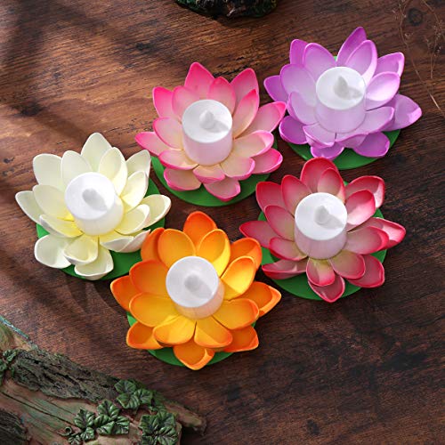 LEDMOMO 5 unids Lámpara de Loto Flotante Deseando Lily Candle Lotus Tealight Artificial Vela Flor Linternas Piscina Luz para Festival