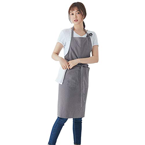 LeerKing Delantal de Cocina 100% algodón y Lino Delantal de Chef Hornear jardinería Restaurante Barbacoa con 2 Bolsillo Delantales de Cocinero Cuadrados Cruzados para Mujeres, Gris