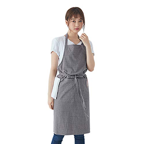 LeerKing Delantal de Cocina 100% algodón y Lino Delantal de Chef Hornear jardinería Restaurante Barbacoa con 2 Bolsillo Delantales de Cocinero Cuadrados Cruzados para Mujeres, Gris