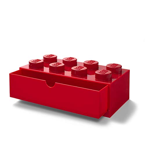 LEGO Cajón de Escritorio con 8 pomos, apilable, Color Rojo, Grande, Large