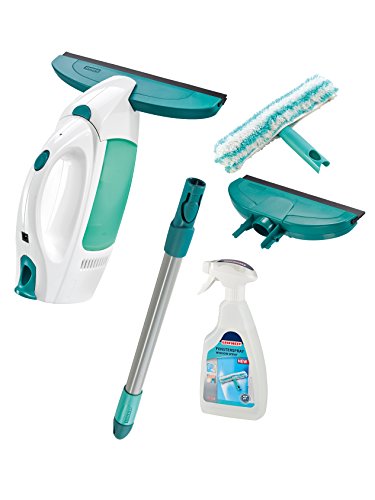 Leifheit Set aspirador limpiacristales Dry & Clean con palo, limpiaventanas, spray cleaner y boquilla estrecha para una limpieza 360 grados sin marcas, aspiradora vertical con 35 minutos de autonomía