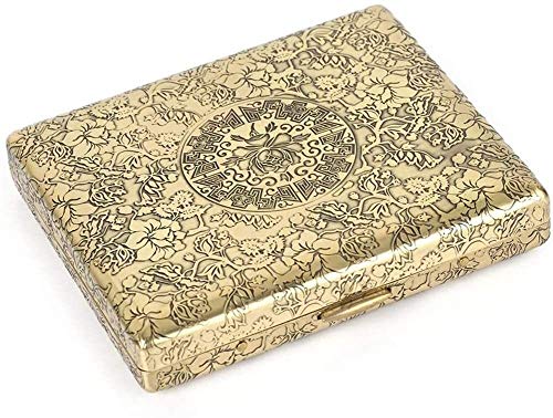 Leilims - Caja de cigarrillos de metal, diseño retro de seis caras en relieve de cobre puro, un regalo para fumadores, puede contener 20 cigarrillos (color: latón, tamaño: 9,5 x 8 x 1,7 cm)