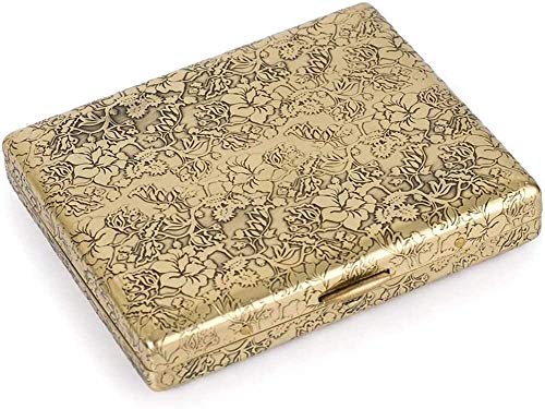 Leilims - Caja de cigarrillos de metal, diseño retro de seis caras en relieve de cobre puro, un regalo para fumadores, puede contener 20 cigarrillos (color: latón, tamaño: 9,5 x 8 x 1,7 cm)
