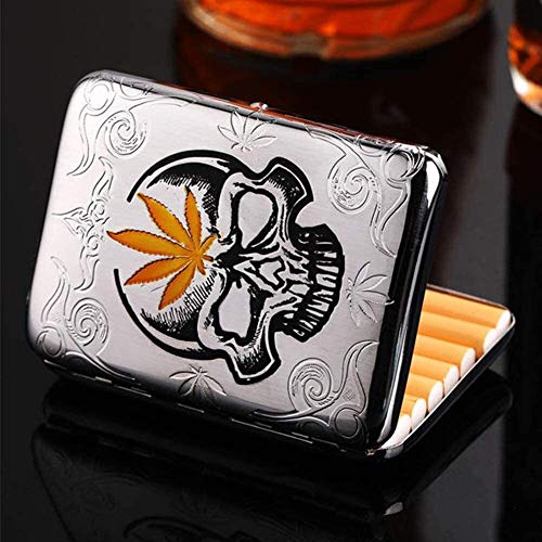 Leilims - Caja de cigarrillos para hombre, portátil, impermeable, diseño de calavera de cobre, para fumadores, puede contener 16 cigarrillos (color: plata, tamaño: 9,4 x 7,08 x 2 cm)