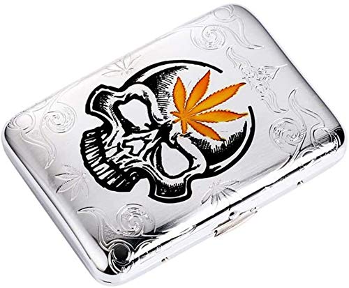 Leilims - Caja de cigarrillos para hombre, portátil, impermeable, diseño de calavera de cobre, para fumadores, puede contener 16 cigarrillos (color: plata, tamaño: 9,4 x 7,08 x 2 cm)