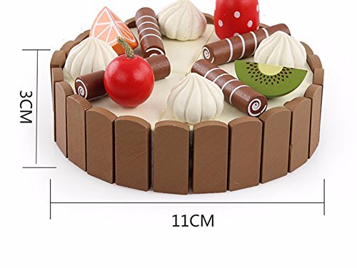 Leisial™ Mini Set de Juguete para Niños Cortar Tarta de Cumpleaños con Pastel de Fruta Alimento de Juguete Madera Cocina y Comida Estuche de Juego