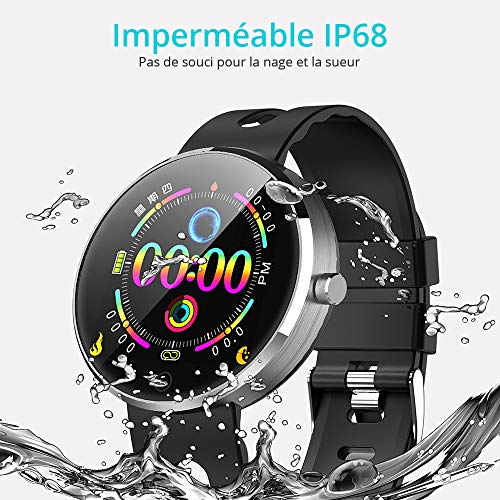 LEMONDA - Reloj Inteligente Azul IP68 Actividad, Monitor de sueño, frecuencia Cardiaca, podómetro, para Hombres y Mujeres, Compatible con Android iOS