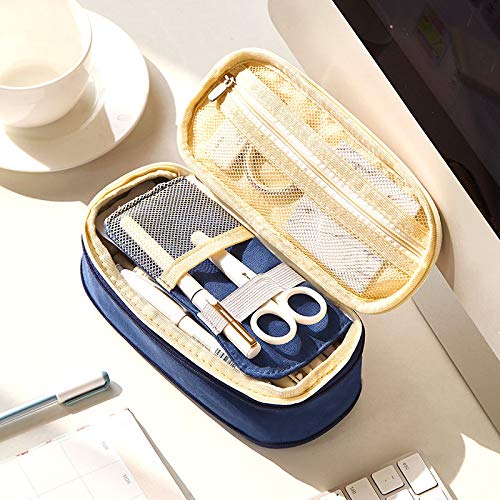 Leobtain Pencil Case Large Capacity Pencil Pouch Double Zippers Pencil Bag Office School Students Pen Holder Organizer Stationery Bag with Compartments for Gilrs Boys Adults