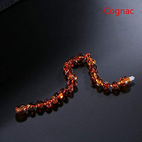 LETAMG Collar Ambar, Pulsera de dentición de ámbar/Tobillera, Pulsera de Perlas de ámbar Hecha a Mano de ámbar para Adultos, Mujeres y Hombres-Coñac_16cm