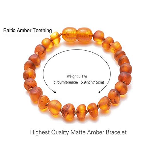 LETAMG Collar Ambar, Pulsera/Tobillera de ámbar, Collar de ámbar Natural Cuentas Redondas para niños Aliviar el Dolor de dentición Caja de Regalo Probado en Laboratorio, con Certificado-Coñac