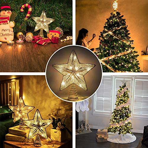 Lewondr Estrella de Punta de Árbol, Estrella Chispeante Brillantes Colgantes Ornamento con Luces Led para Decorativo Festival de árbol de Navidad, Brillante de 28.5CM Estrella de Cinco Punta - Plata