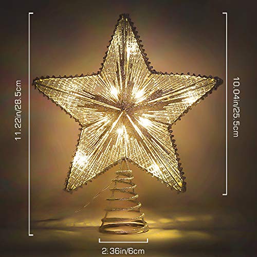 Lewondr Estrella de Punta de Árbol, Estrella Chispeante Brillantes Colgantes Ornamento con Luces Led para Decorativo Festival de árbol de Navidad, Brillante de 28.5CM Estrella de Cinco Punta - Plata