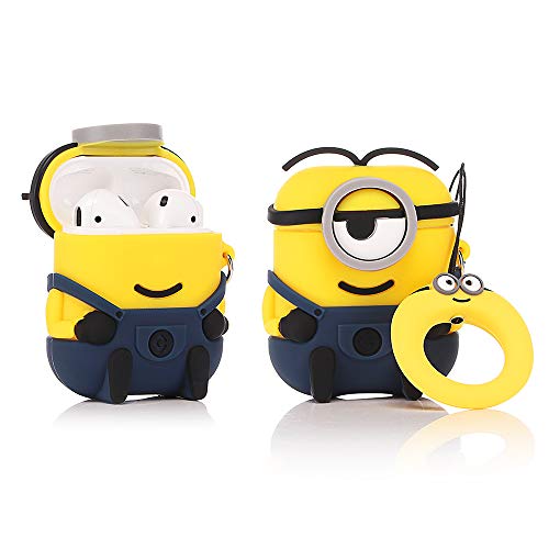 LEWOTE Airpods Silicona Divertida Funda Compatible con Apple Airpods 1 y 2 [Diseño de Dibujos Animados en 3D] Niñas y Niños (Minions un Ojo)