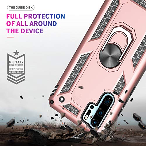 LeYi Funda Huawei P30 Pro Armor Carcasa con 360 Anillo iman Soporte Hard PC y Silicona TPU Bumper antigolpes Fundas Carcasas Case para movil P30 Pro con HD Protector de Pantalla,Oro Rosa