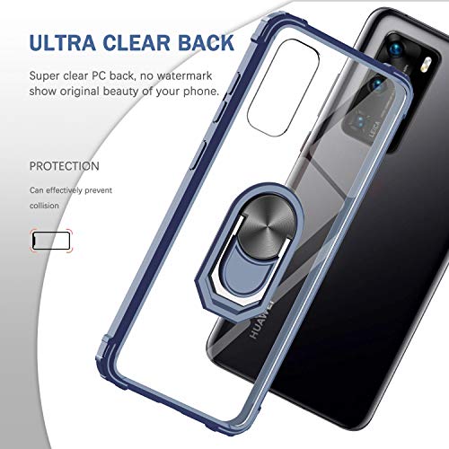 LeYi Funda Huawei P40 Pro con [2-Unidades] 3D Curvo Pet Pantalla,Transparente Carcasa con 360 Grados iman Soporte Silicona Bumper Antigolpes Armor Case para Movil Huawei P40 Pro,Clear Azul