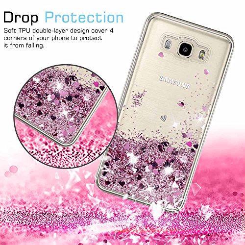 LeYi Funda Samsung Galaxy J7 2016 Silicona Purpurina Carcasa con HD Protectores de Pantalla,Transparente Cristal Bumper Telefono Gel TPU Fundas Case Cover para Movil Galaxy J7 2016 ZX Oro Rosa