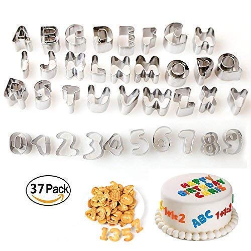 Lezed Letras Cortador Galletas Alphabet Cookie Cutter cortadores Galleta Moldes Galletas Molde Galletas Cortador de Tarta Galletas Molde con Caja de Almacenamiento, para decoración de Tartas (37Pcs)