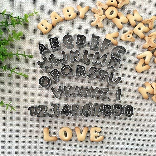 Lezed Letras Cortador Galletas Alphabet Cookie Cutter cortadores Galleta Moldes Galletas Molde Galletas Cortador de Tarta Galletas Molde con Caja de Almacenamiento, para decoración de Tartas (37Pcs)