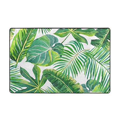 LiBei Alfombrilla de baño,Antideslizante,Hojas de Palmera Verde Tropical Selva follaje con Plantas de plátano Areca Alfombra de Ducha 75cmx45cm