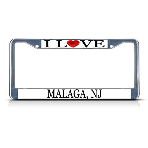 Licencia Plate Frame I Love corazón Málaga NJ aluminio Metal License Plate Frame Plata