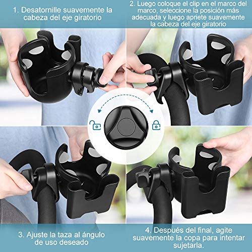 Lictin Portavasos para Cochecito-Portavasos Carrito Bebé Universal con Gancho para Cochecito y Porta Botellas,para Cochecito de Bebé Universal y Varios Tamaños de Copa