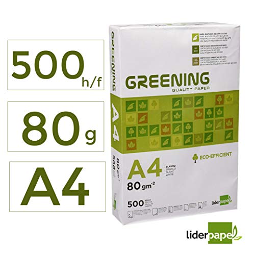 Liderpapel Greening - Papel Fotocopiadora, A4, 80 Gramos, Paquete de 500 Hojas