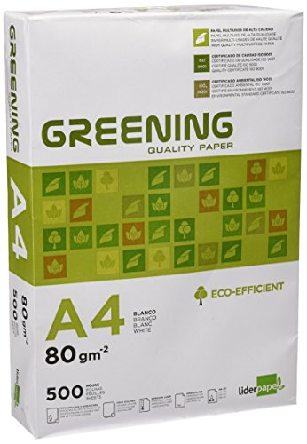 Liderpapel Greening - Papel Fotocopiadora, A4, 80 Gramos, Paquete de 500 Hojas