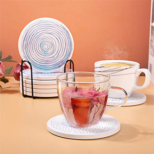 Liesun Posavasos de Piedra Cerámica Absorbente para Bebidas, Premium Design Posavasos, Duradero y Fácil de Limpiar, Accesorios de Cocina como Regalo Ideal, Juego de 8