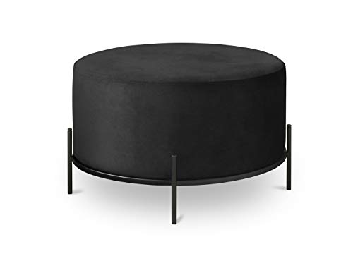 LIFA LIVING Puf Taburete de Terciopelo Negro, Asiento puf para Interior, Puf con Forma cilíndrica, Terciopelo y Metal, Ø55 x 35cm, Carga: 100kg