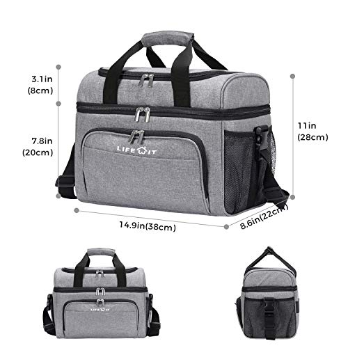 Lifewit 26can Nevera Portatil Bolsa Térmica Comida Doble Capa Grande Porta Alimentos de Refrigeración Aislamiento Bolsa con Correa Ajustable para Picnics, Playa, Soporte, Camping, Gris