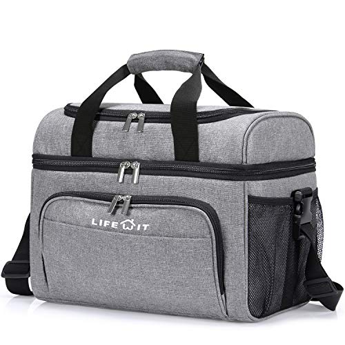 Lifewit 26can Nevera Portatil Bolsa Térmica Comida Doble Capa Grande Porta Alimentos de Refrigeración Aislamiento Bolsa con Correa Ajustable para Picnics, Playa, Soporte, Camping, Gris