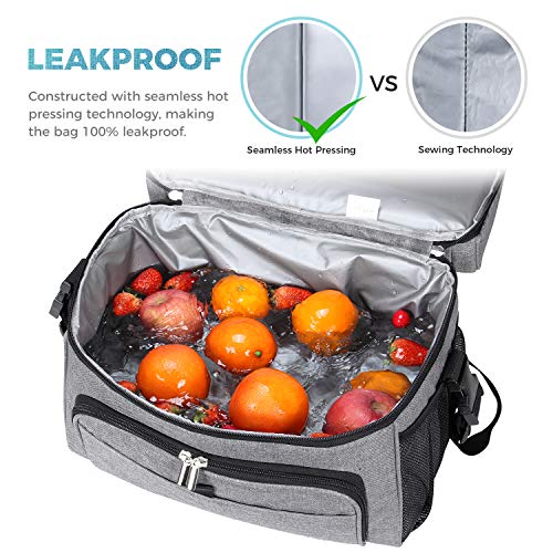 Lifewit 26can Nevera Portatil Bolsa Térmica Comida Doble Capa Grande Porta Alimentos de Refrigeración Aislamiento Bolsa con Correa Ajustable para Picnics, Playa, Soporte, Camping, Gris