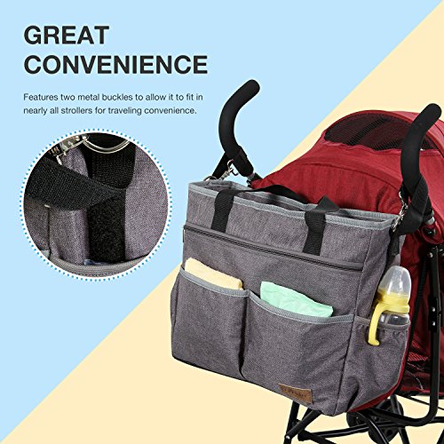 Lifewit Bolso de Cambiador para Bebé Pañales de Gran Capacidad Bolso Maternal Con Correa del Cochecito y para el Hombro, Gris