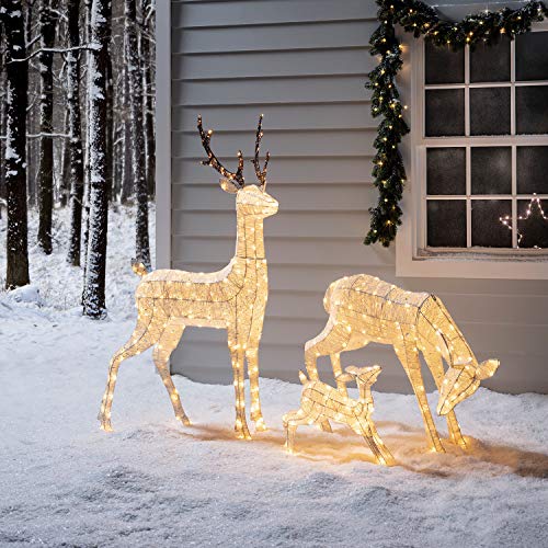 Lights4fun - Reno Luminoso Navidad de Hilo Blanco con LED Blanco Cálido para Interiores y Exteriores