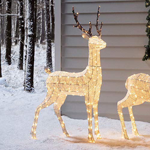 Lights4fun - Reno Luminoso Navidad de Hilo Blanco con LED Blanco Cálido para Interiores y Exteriores