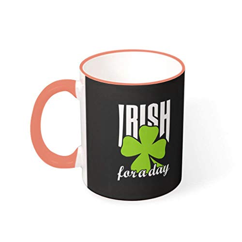 Lind88 St Patricks - Taza de cereales de agua con asa, cerámica lisa, apta para uso familiar (330 ml), color caqui